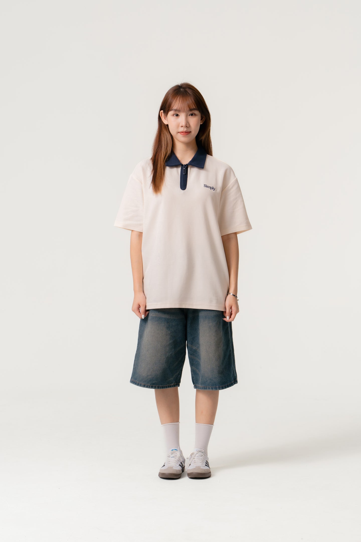 Simply . Unisex Zipper Polo (Cream) - Simply